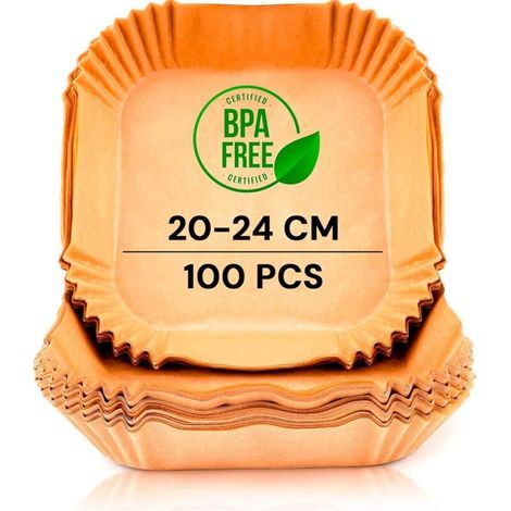 APEX Papier de cuisson pour friteuse à air, 100 feuilles, 20-24 cm, sans BPA, jetable, compatible avec le four, 5-8 litres.