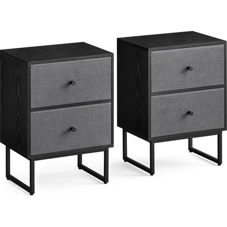VASAGLE Comodini, Set di 2, Tavolini con 2 Cassetti in Tessuto Rimovibili, Contenitori Cesti, per Camera da Letto, Soggiorno, Nero Ebano e Grigio Ardesia LGS229B56 (1/4)