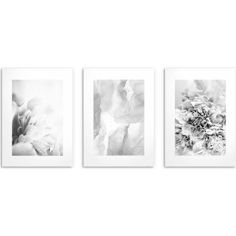 Affiches bohèmes pour le mur de la chambre ou du salon Fleurs délicates Marbre 3x 50x70 (1/5)