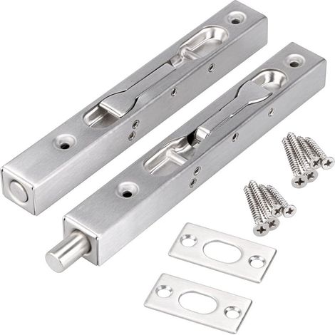 Verrou de porte invisible, lot de 2 pênes de sécurité en acier inoxydable pour portes coulissantes, comprenant une gâche et des vis pour portes intérieures (1/5)
