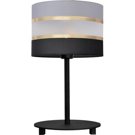 Helam HELEN Lampe à Poser Avec Abat-Jour Rond Noir, Or, Gris 20cm