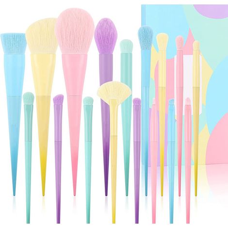 Ensemble de 17 pinceaux de maquillage colorés pour blush, correcteurs et fards à paupières. (1/5)