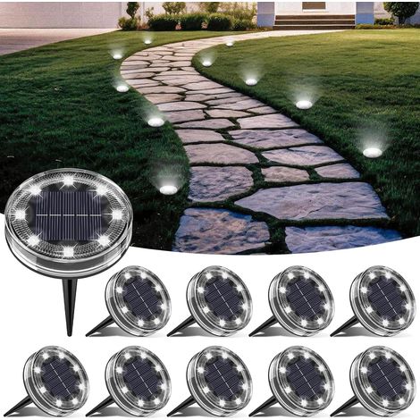 Lot de 6 Lampe Solaire Au Sol, 8 LED Lumiere Solaire Exterieur Jardin IP68 Étanche, Spot Solaire Extérieur pour Chemins Pelouse Terrasse Allée Cour Piscine Passerelle, Blanc Froid (1/5)