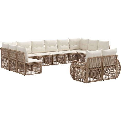 vidaXL Set Divano da Giardino 12 pcs Beige e Bianco Crema polyrattan