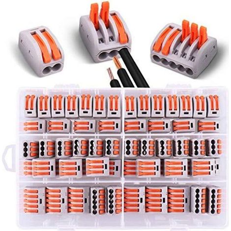 60 pièces Connecteurs électriques avec levier de commande,20pcs 2 entrées, 30pcs 3 entrées,10pcs 5 entrées Blanc, Orange (1/4)