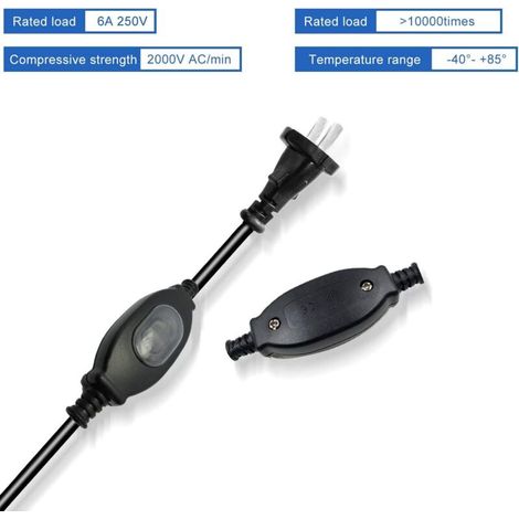 Interrupteur de cordon d'alimentation, 2 interrupteurs à cordon étanches de 250 V, interrupteur à cordon étanche à la poussière et à l'eau IP65, adapté aux transformateurs d'appareils d'éclaira (1/3)