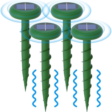 Anti Taupe Solaire Vibration et Ultrasons 4 Pièces, Taupe Ultrason Solaire avec 3 Modes De Dissuasion, Convient pour Repousser Les Taupes et Autres Rongeurs dans Les Jardins, Les Pelouses (1/5)