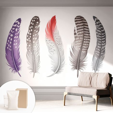 Papier peint intissé pour salon chambre à coucher peint imprimé Installation facile - Colle incluse gratuite Plumes à motifs 312x219 cm (1/5)