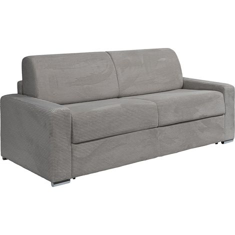 Divano letto 4 posti a ribalta Posto letto 160 cm Materasso 14 cm in Velluto a coste Grigio - CALITO
