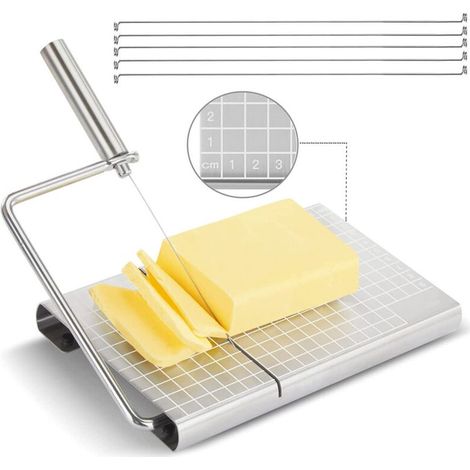 Coupe-Fromage-Fil, Coupe-Fromage en Acier Inoxydable avec 6 Fils de Remplacement, Coupe-Beurre, Cheese-Cutter, Cheese-Slicer, Trancheuse à Fromage Métallique - Escalader (1/4)