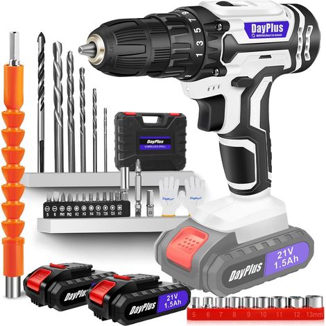 Perceuse Visseuse Sans Fil 21V, Visseuse Devisseuse Sans Fil avec 2 Batteries, 45Nm, 25+1 Réglages de Couple, 2 Vitesses, LED, 29 Accessoires et Valise, pour la Bricolage