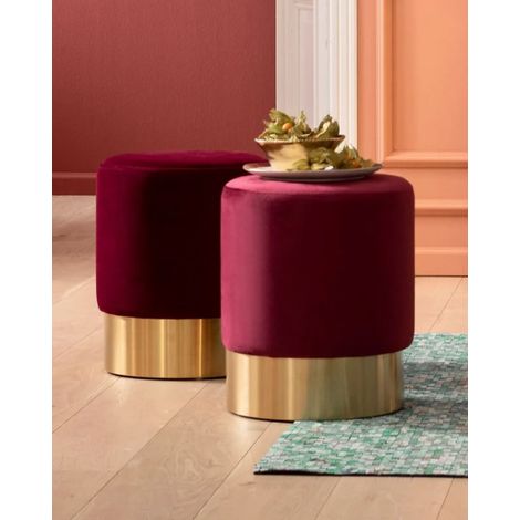 Exagonshop Cherry pouf sgabello 35 cm effetto velluto bordeaux