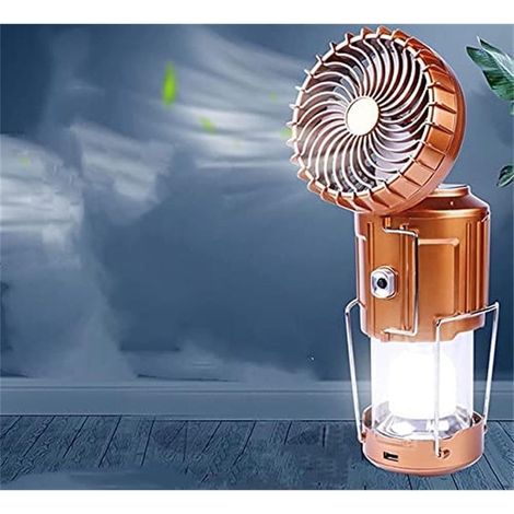 Lanterne De Camping à Led Extérieure Portable 6 En 1 Avec Ventilateur, Lampe De Ventilateur électrique De Levage Et D'étirement Solaire Extérieur, Conception Solaire-fonction (Or, S)-Fei Yu (1/3)