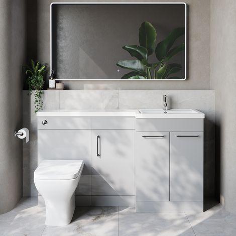Napoli 390 Gloss Grey Pearl 1500mm 3 Door Vanity Unit Toilet Suite with Right Hand Square Lucia Basin - 1500mm - Chrome 160mm HandleWith Kingston Toilet Pan and Seat