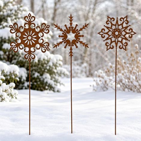 Deco Noel Lot de 3 Flocons Métal 30cm - Decoration Noel Exterieur Jardin (1/5)