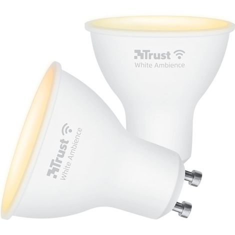 Trust WiFi GU10 Lampadina Smart, Lampadina LED Compatibile con Alexa e Google Nest, Lampadina Dimmerabile, Hub non Necessario, 2.4GHz Lampada WiFi, Faretto LED Bianca, Luce Fredda e Calda - 2 Pezzi (1/4)