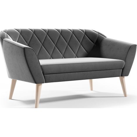 SOFELLO Sofa GLORIA 2-Sitzer in Samt Beige – Skandinavisches Design Vertikale Steppung Holzfüße Kompakt & Elegant (1/5)