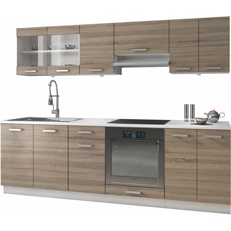 Mobilier1 – Cuisine complète Tucson 240x60cm – Plan de travail stratifié 1.6cm – Pour espaces de cuisine modernes – Armoire murale 60cm (1/4)