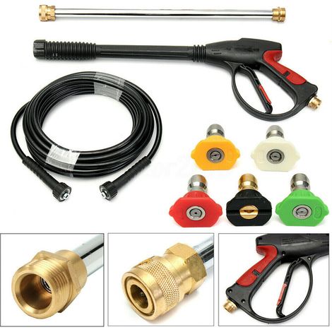 Kit de nettoyage haute pression avec pistolet à eau et tuyau pour le nettoyage, le détachage et le lavage de voiture. Comprend également une pompe électrique entièrement automatique. (1/5)