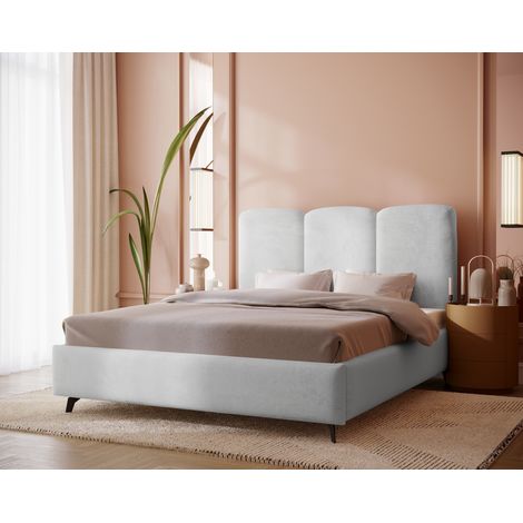 Emporius Lit rembourré 140x200 cm Arthur en velours avec rangement, pieds 15 cm, Gris clair (1/5)