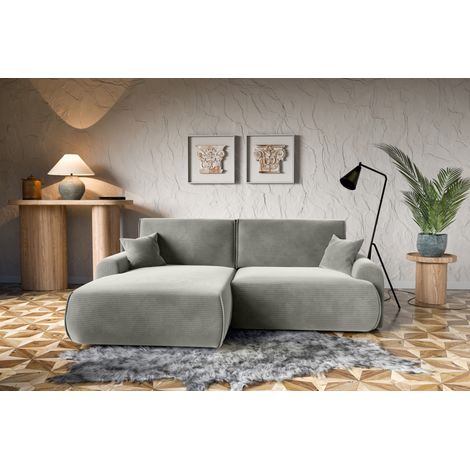 Divano letto angolare sinistro con vano contenitore Noboo in velluto a coste grigio direttamente dal produttore, consegna e installazione gratuite (1/5)