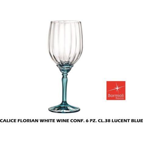 Set 6 Bicchieri Calici Vino Florian White Wine Blue 38 cl Rocco Bormioli