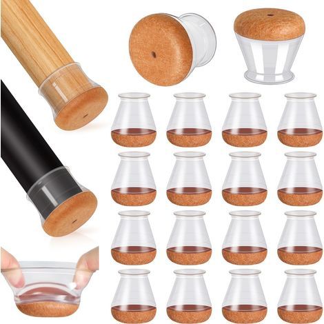 16 fundas protectoras para sillas, cojines redondos acolchados para sillas, fundas protectoras para patas de sillas de muebles de suelo de madera (modelo transparente) (1/4)