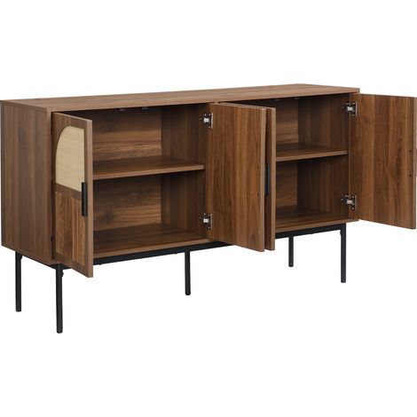 Credenza sideboard moderna in MDF naturale con dettagli in rattan 140 x 40 x 80 cm (1/5)