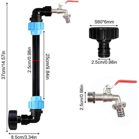 Robinet Col de Cygne IBC pour Cuve 1000L, Kit Raccordement avec Sortie 3/4 Pouce Adaptateur Réservoir Accessoires Récupérateur Eau Pluie- (1/5)