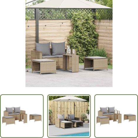 Canapé avec accoudoirs - Salon de jardin 5 pcs avec coussins empilable beige polyrotin (1/5)
