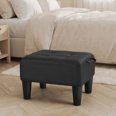 Pouf de Rangement Rembourré en Cuir PVC, Repose-Pieds, 40 x 32 x 26 cm, Noir (1/5)