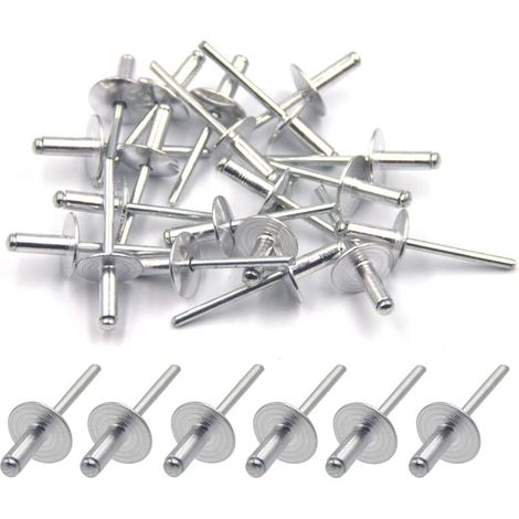Packung mit 50 Aluminium-Blindnieten mit großem Flansch, 4,8 mm x 12 mm, 50er-Packung (silber)