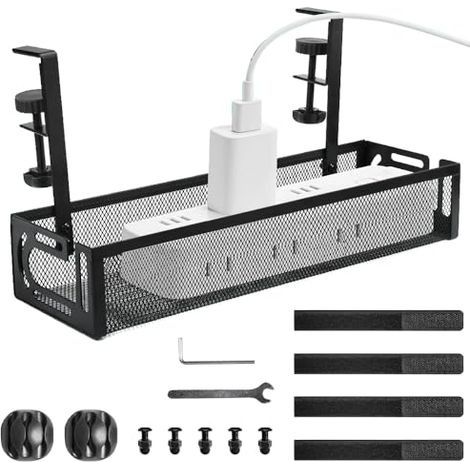 Plateau de Gestion de Câble sous Le Bureau, Cable Management Bureau sans Perçage, Panier Cable Bureau, Range Cable Bureau, Organisateur de Câbles Bureau, Boite de Gestion des Câbles (1/5)