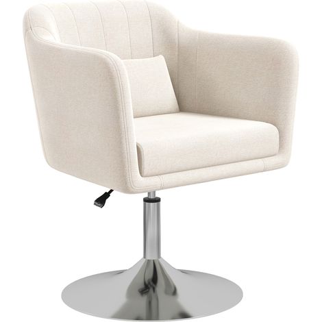 Modern Accent Chair  Swivel Base, Height Adjustable Arm Chair  Pillow for Living Room, Bedroom, Cream White (1/5)