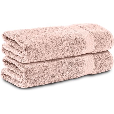 Lot de 2 Serviettes de Douche, 70x140 cm, 100 Coton, éponge, Douce, absorbante, Rose (1/5)