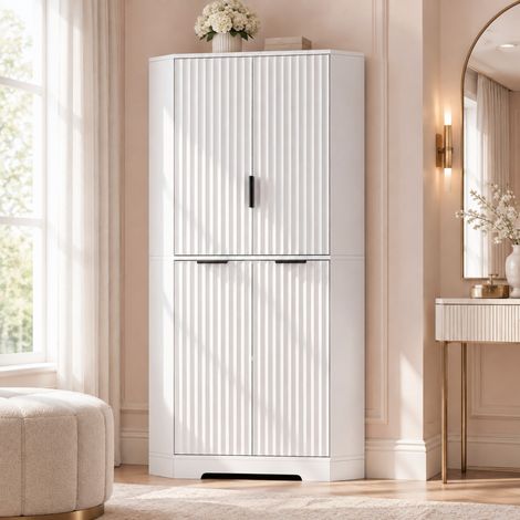 Armario esquinero almacenaje 4 puertas en MDF blanco 60 x 60 x 172 cm OKWISH (1/5)