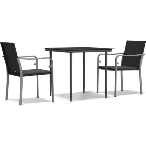Ensemble à manger de jardin 3 pcs,Salon de jardin coussins résine tressée acier CFW65651 (1/5)