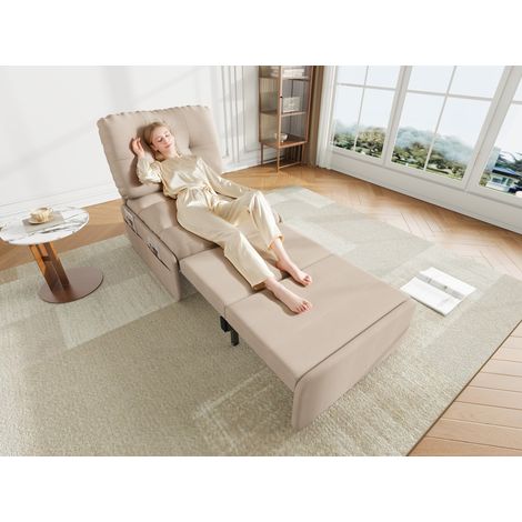 canapé fauteuil convertible rangement 80x165 lin beige OKMYHOME (1/5)