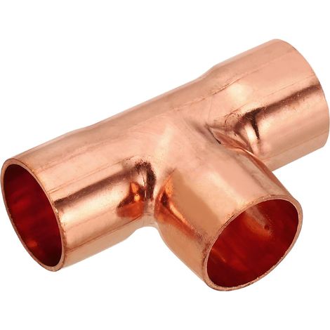 18mm ID 1mm Épais Raccord en Té en Cuivre, 1Pcs 99,9% Voies Cuivre Pure Raccord de Tuyau, Connecteur de Tube à Rayon Court avec Connexion Soudée à la Sueur (1/5)