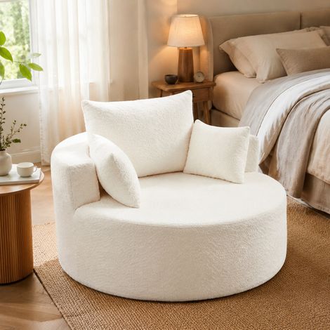 DESMIU Fauteuil en Chenille avec Coussin de Dossier, sans Montage, pour Salon et Chambre, Beige