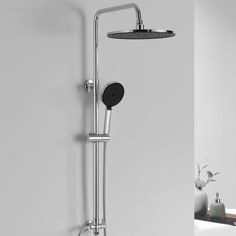 Auralum Max Regendusche ohne Armatur, Edelstahl Duschsystem mit Messing-Wasserteiler, Ø250mm Überkopfbrause Duschset, Badezimmer Dusche Komplett Set, Duschgarnitur mit Regendusche, Chrom (1/5)