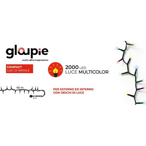 GLOUPIE Luci Di Natale da 50 MT con 2000 led Multicolore, Cavo Verde, Distanza Luci 2.2 Cm, Funzione Memoria e Timer (1/5)