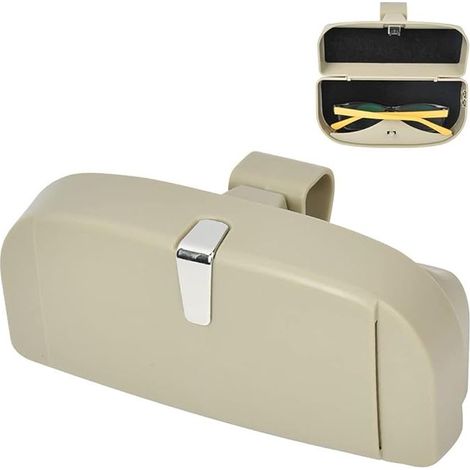Étui à Lunettes Universel pour Voiture - Boîte de Rangement avec Fonction magnétique et Fente pour Cartes - Multifonction - pour Lunettes de Soleil de Voiture - Beige (1/4)