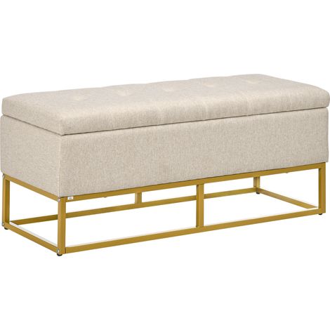 Banc Coffre Galdames Style Classique Chic Rangement Beige Doré 110 cm (1/5)