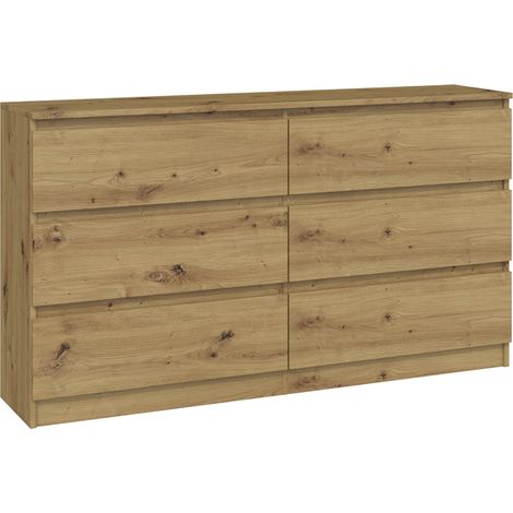 Commode moderne Malwa M6 140cm – Chêne artisan – 2 tiroirs – Dimensions 138x40x75cm – Design minimaliste et ferrures innovantes