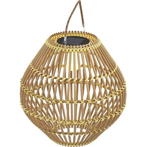Lampe solaire de jardin en rotin étanche avec capteur de lumière, design cylindrique, jaune, pour une utilisation extérieure (1/5)