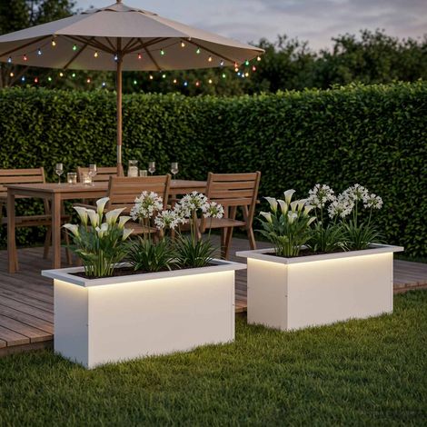 vidaXL Jardinera para jardín con luces LED 2 uds. Blanco (1/5)