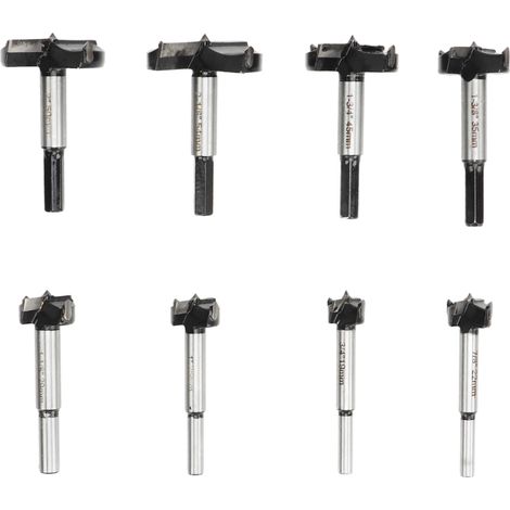 Lot de 10 forets Forstner carbure cémenté pour bois, positionnement précis, perçage courbe, idéal pour panneaux de fibres et plastique. (1/5)