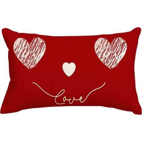 Housse De Coussin - Lin - 45 x 45 cm - Motif Coeur Rouge - Pour Canapé Ou Fauteuil - Intérieur Extérieur - 1 Pièce (1/5)