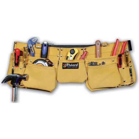 Poche à outils cuir et daim 9 poches – Ceinture porte-outils avec 2 anneaux pour marteau – Adaptable avec bretelles